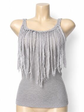 GUESS by Marciano Grey Fringe Knit Top XS Boho Festival Y2K